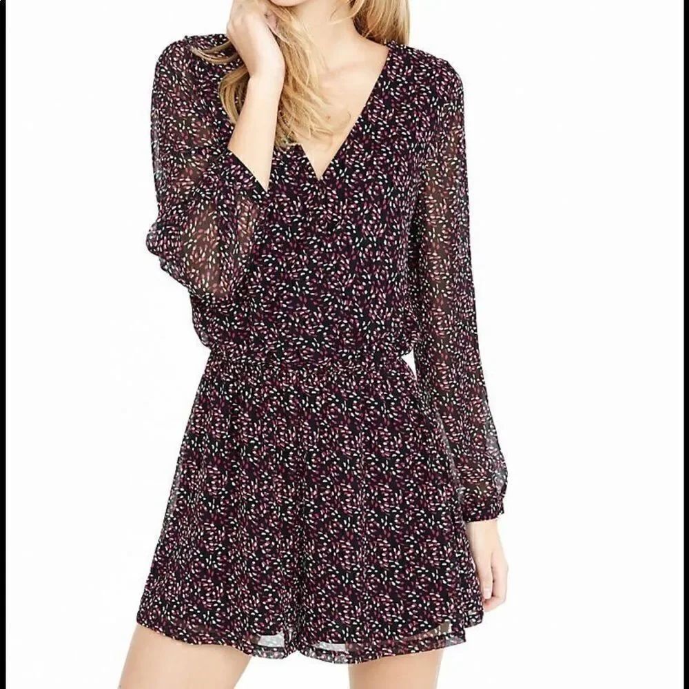 Express abstract print long sleeve surplice romper